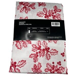 Fabric Tablecloth Christmas Robert Stanley Holly Pattern 60" X 84" Red White